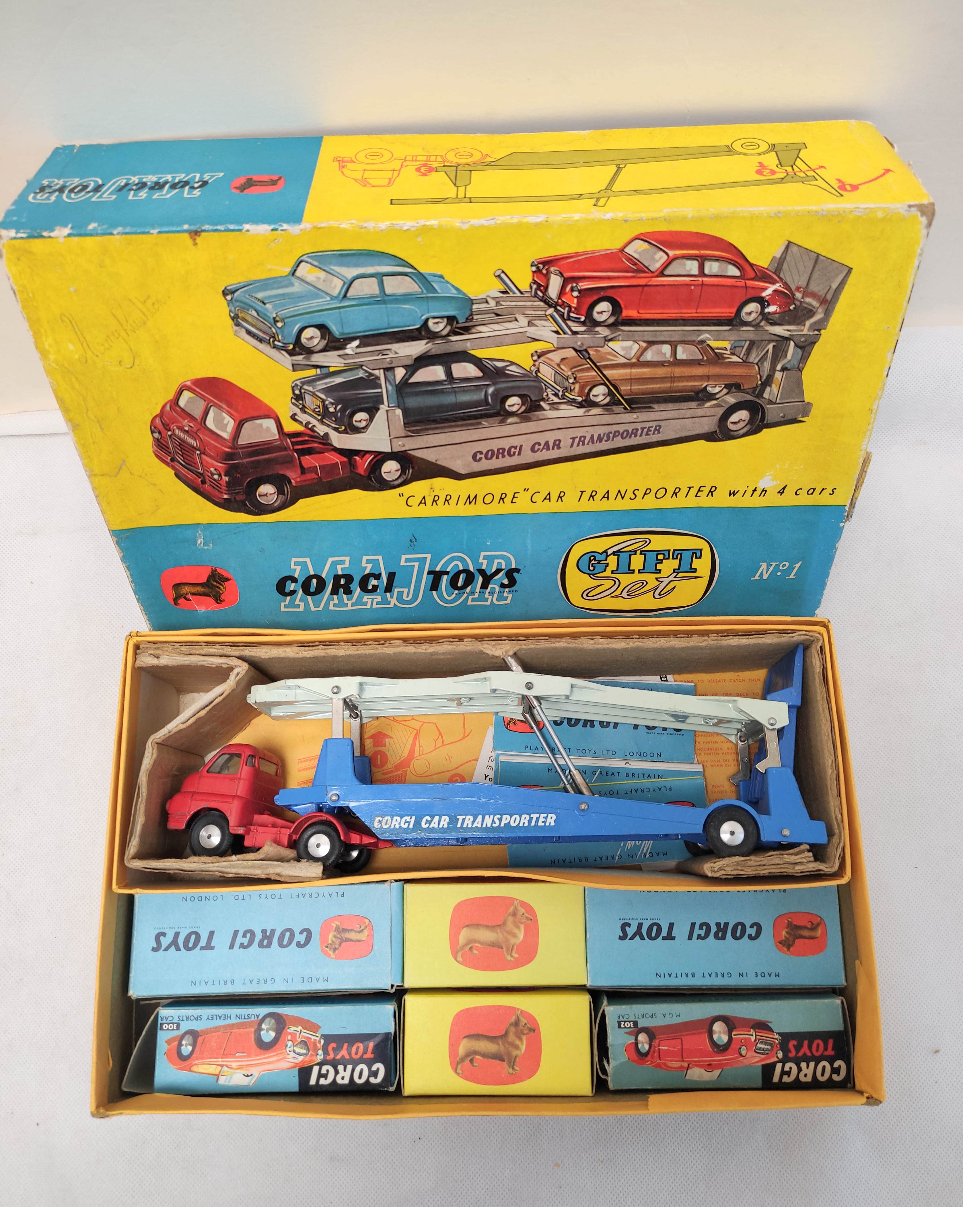 Corgi Major Toys Gift Set No.1 Carrimore Car Transporter with four Boxed Cars, consists of: Car