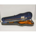 Modern 4/4 violin entitled "Westbury Violin" by The Sound Post Ltd. Spruce top, two piece back. In