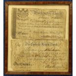 United Kingdom. Banknotes. Two framed early 19th century one Guinea banknotes the first issued by