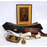 Victorian Scottish Borderer's Regiment of Militia officer's black leather cross belt with gilt metal