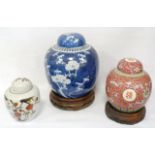 Chinese late Qing Dynasty Kangxi-style oviform ginger jar with cover decorated with panels of