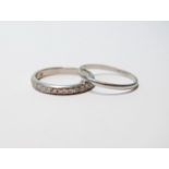 Diamond half eternity ring with brilliants, in platinum, and a similar band ring, sizes P and Q, 5g.