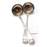 Perth: pair of silver fiddle pattern toddy ladies with scallop terminals, by R Keay, c. 1830.