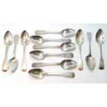 Set of twelve silver fiddle pattern dessert spoons, probably by Thomas Stewart, Dundee c. 1860, 355g