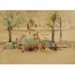 Christian Jane Fergusson (Scottish, 1876 - 1957) Wagon trailers with figures