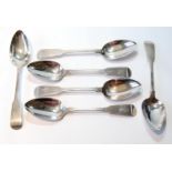 Provincial, unknown: set of six silver tablespoons, fiddle pattern, possibly Ewen Wilson, c. 1820,