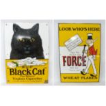 Black Cat Pure Matured Virginia Cigarettes enamel advertising sign, 51.5cm x 36cm; also a 'Look