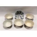 Chinese shipwreck Tek Sing Cargo bowls with underglaze blue landscape decoration, five approximately