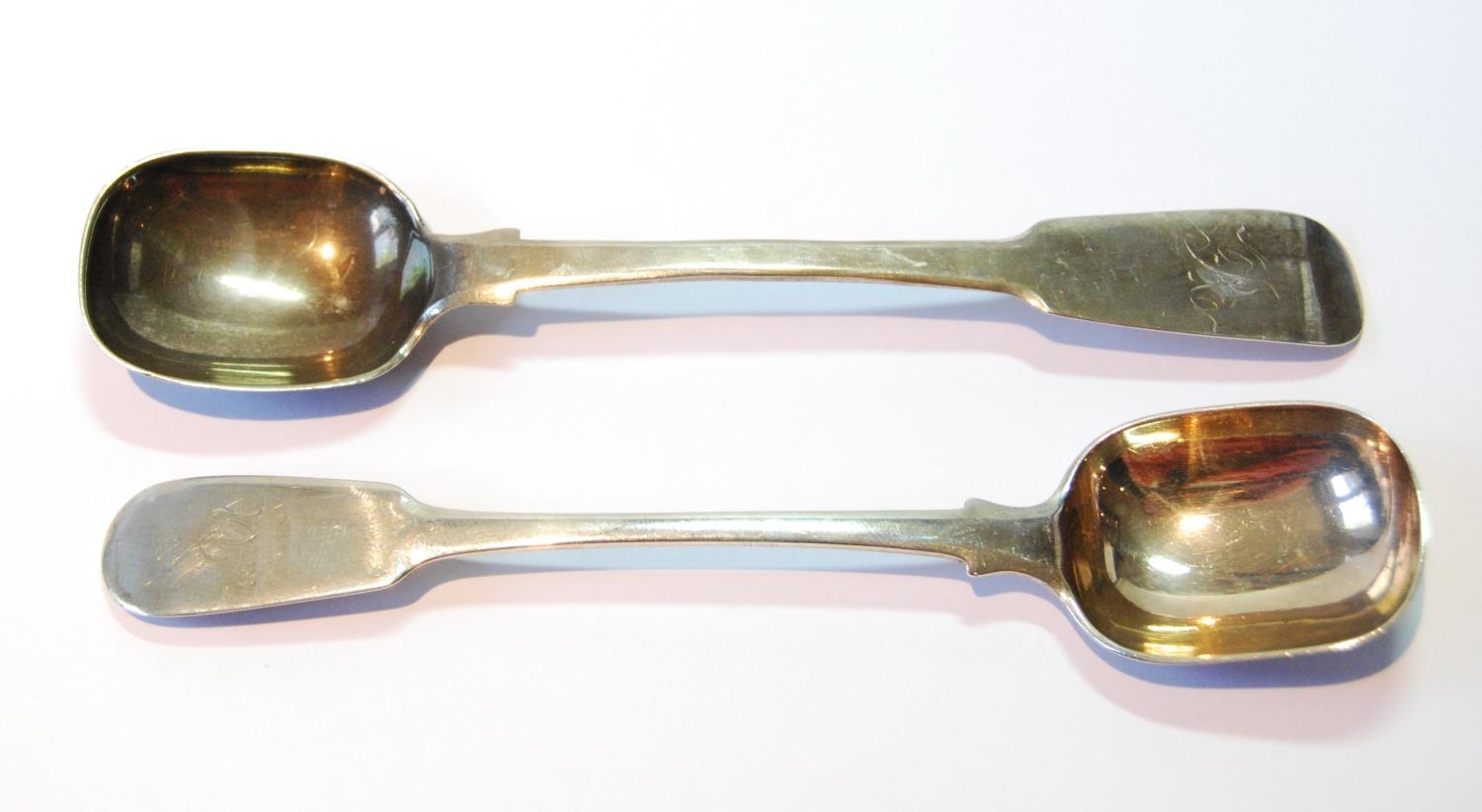 Silver jam spoon of fiddle pattern by William Simpson, Banff, and another by Peter Gill, Aberdeen c.