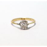 Diamond solitaire ring with old-cut brilliant, approximately .8ct, in platinum and gold, '18ct',