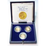 Set of three gold half sovereigns, 1982, cased.