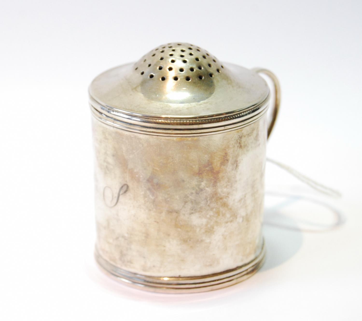 Silver cylindrical 'kitchen pepper', initialled, with slightly domed cap, probably by Peter