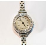 Lady's diamond evening watch, eight-cut brilliants, 'platinum', 1935, on white gold bracelet, '9ct',