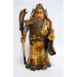 20th century Chinese carved painted wood and bone figure of a warrior, Guan Gong Yu, 41.5cm high.