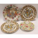 Pair of Chinese Canton famille rose plates decorated with butterflies, each 22cm diameter, a plate