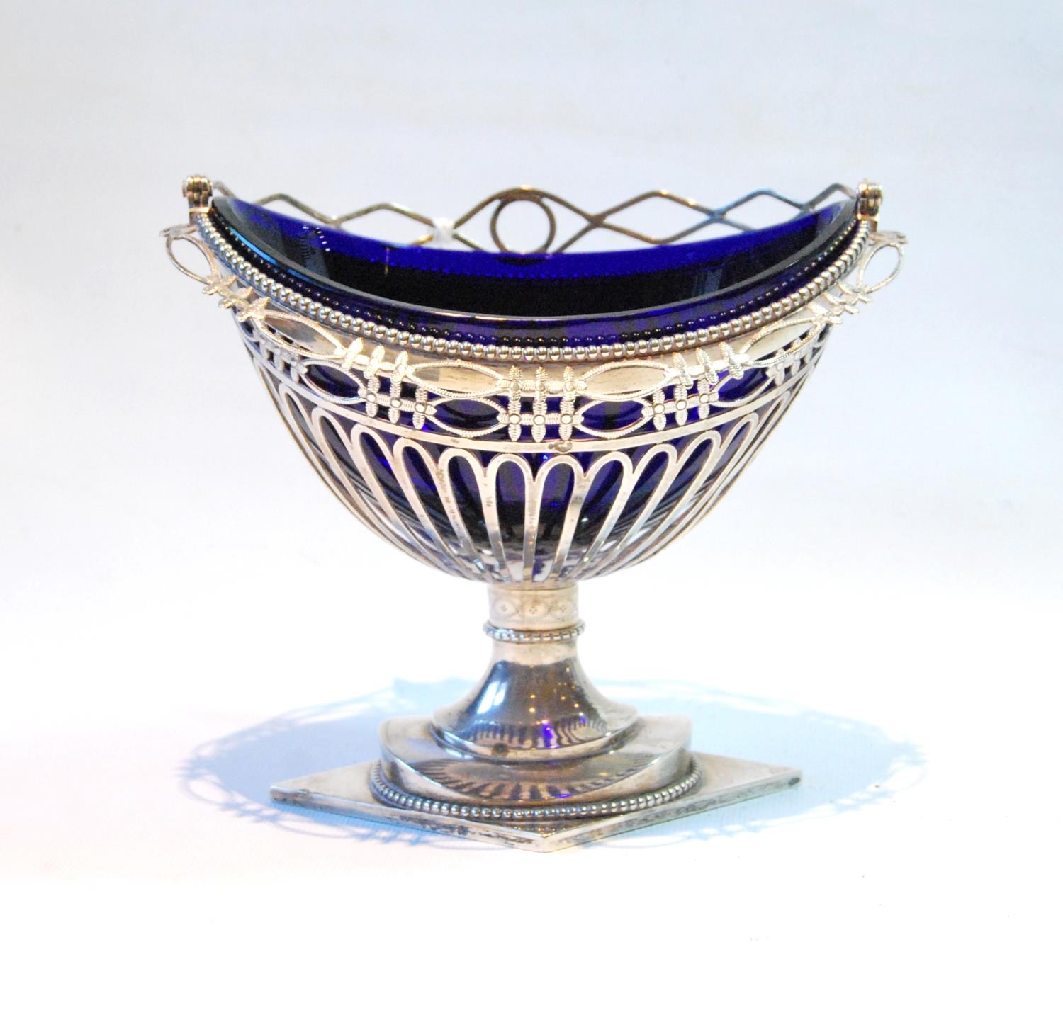 Dutch late 18th century silver basket of navette shape with typical pierced pales, ovoids and