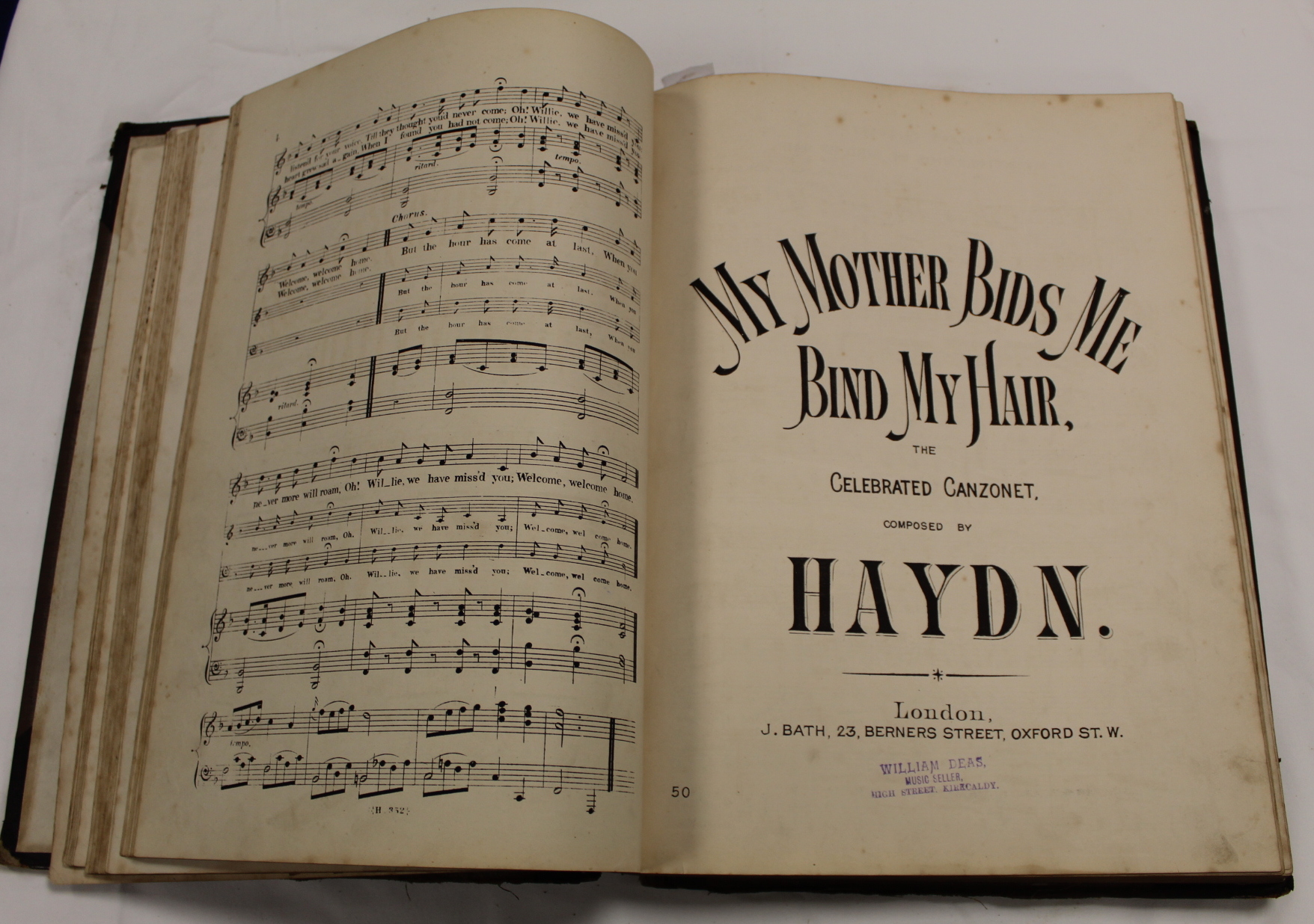 Music.  A well worn & damp stained quarto vol. of music scores, late 18th/early 19th cent., some - Image 41 of 65