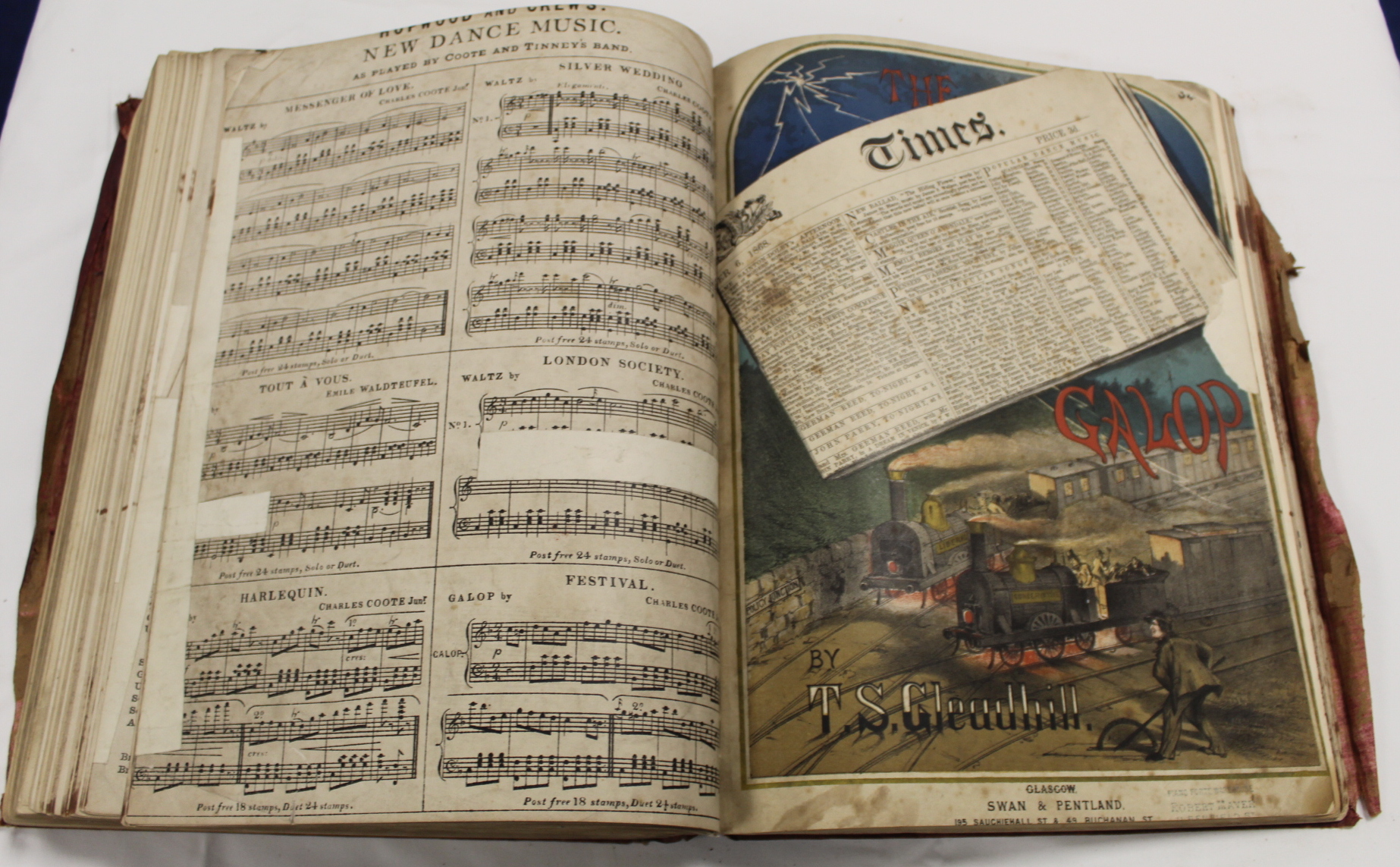 Music.  A well worn & damp stained quarto vol. of music scores, late 18th/early 19th cent., some - Image 65 of 65