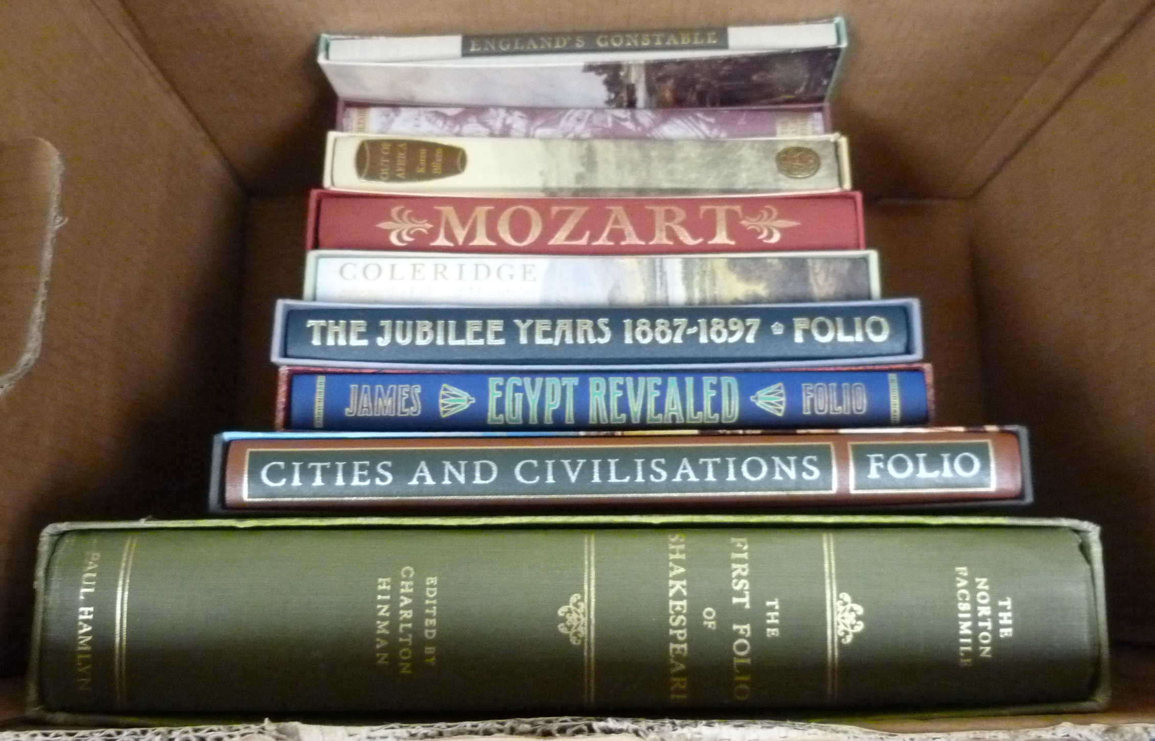 FOLIO SOCIETY.  8 various vols. in slip cases; also The Norton Facsimile of The First Folio of