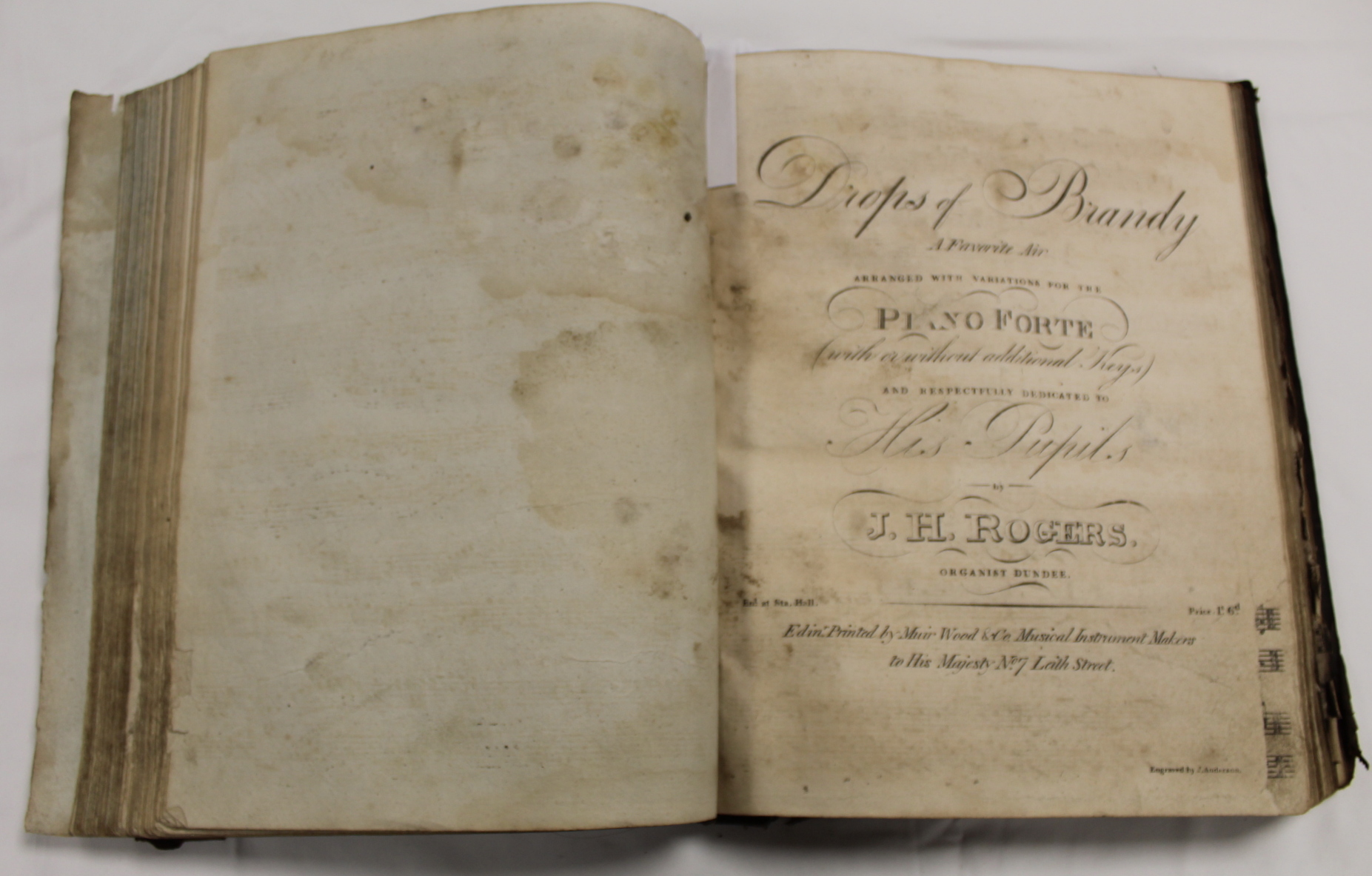 Music.  A well worn & damp stained quarto vol. of music scores, late 18th/early 19th cent., some - Image 15 of 65