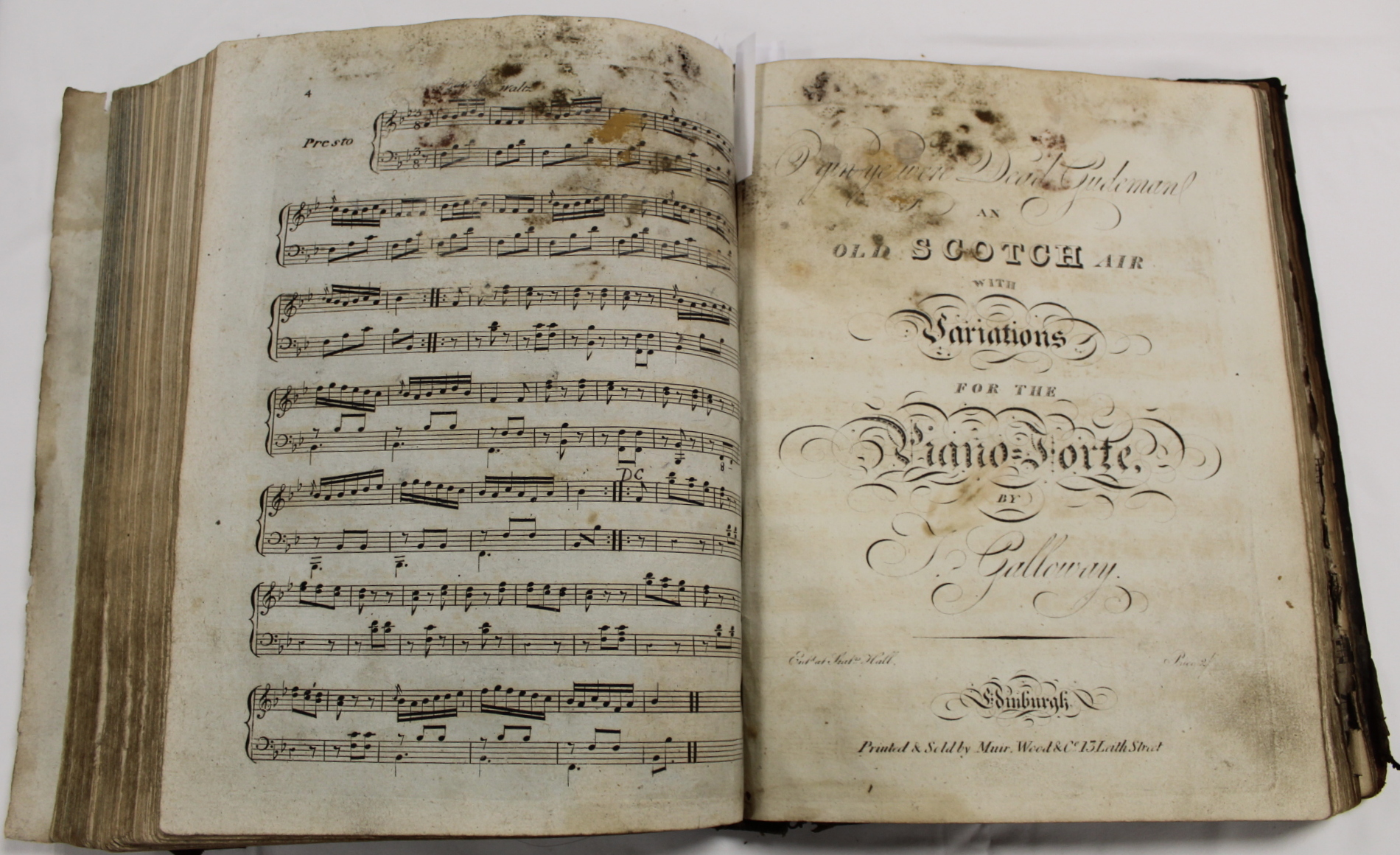 Music.  A well worn & damp stained quarto vol. of music scores, late 18th/early 19th cent., some - Image 20 of 65