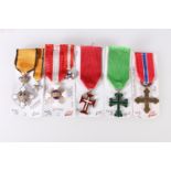 European medals including a Norway war cross, Italy Order of the Crown with matching miniature,