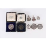 Miscellaneous medals and awards including a silver fob medal with lion rampant [unnamed], a silver