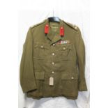 British Army uniform, a green khaki jacket with Hawkes and Co Ltd label "F4401 M E Peppiatt 25 OCT