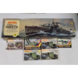 Matchbox 1:72 scale plastic model construction sets including: 3 PK-901 Flower Class Corvette; PK-