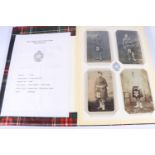 An album of postcards titled "The Argyll & Sutherland Highlanders" containing around 55 postcards
