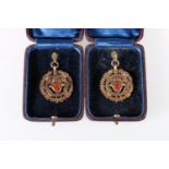 Two Scottish Carpet Bowling Association SCBA 9ct gold and enamel fob medals with lion rampant shield