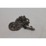 Edward VII silver whistle, chain and lion mask boss fixing for a cross shoulder belt, makers marks