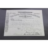 Bond and share certificates collection including The Felted Fabric Depot Limited, The Argus and