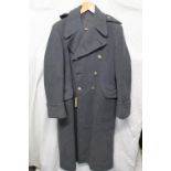 British Royal Air Force uniform, a blue greatcoat long jacket with Gieves label having Firmin
