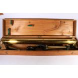 Trotter of Glasgow brass telescope and stand in original fitted wooden boxed, the telescope 98cm