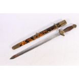 Chinese Jian short sword with medial ribbed 40cm blade, the scabbard with tortoiseshell effect,