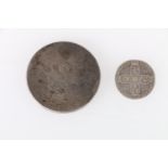 UNITED KINGDOM George II (1727-1760) silver sixpence 1758, a George III (1760-1820) crown ndv, and