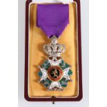 Belgium, Order of Leopold I military Knighthood award with purple ribbon, silver gilt and enamel, in