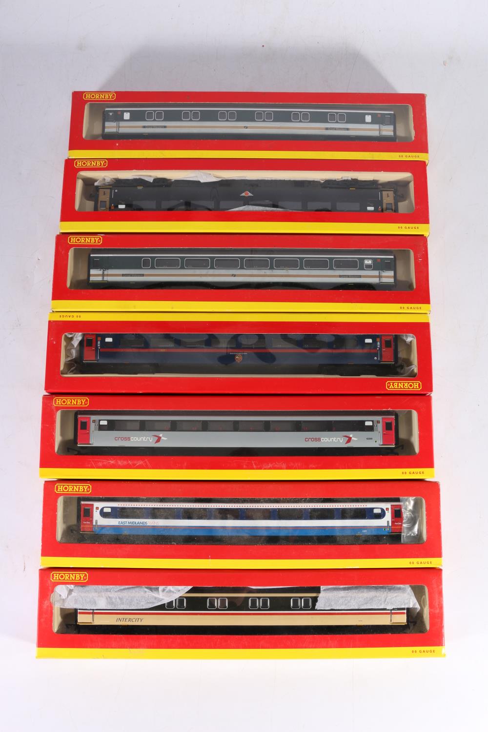 Hornby OO gauge model railways coaches including R4311 FGW mk3 sleeper coach 10584, R4323 GNER