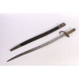 French 1866 pattern sword bayonet with spine marked for St Etienne April 1868, blade length 57cm,