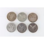 UNITED STATES OF AMERICAN USA, six Morgan dollars 1883O, 1884, 1891, 1899O, 1900O and 1921S, (6).
