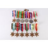 British WWII medals including Air Crew Europe star, 1939-1945 star, Atlantic Star, Africa star,