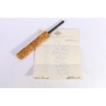 Australia international cricket team 1956 The Keith Miller Autograph miniature cricket bat and an