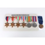WWII war medal, defence medal, 1939-1945 star, France and Germany star, Africa star with 8th ARMY