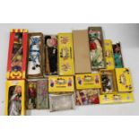 A collection of Pelham Puppets including Witch, Blue Giraffe, Frog etc., most with a box, also a