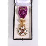 Belgium, Order of Leopold I military Knighthood award with purple ribbon having crossed swords,