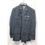 British Army uniform, a blue jacket having Royal Observer Corps brass buttons by Gaunt of London,