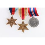 Three WWII medals comprising war medal, Africa medal and 1939-1945 star [un-named], attributed to