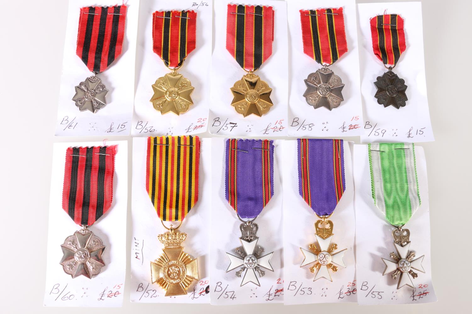 BELGIUM. Belgian medals including Military decoration for long service 2nd Class, Civil decoration