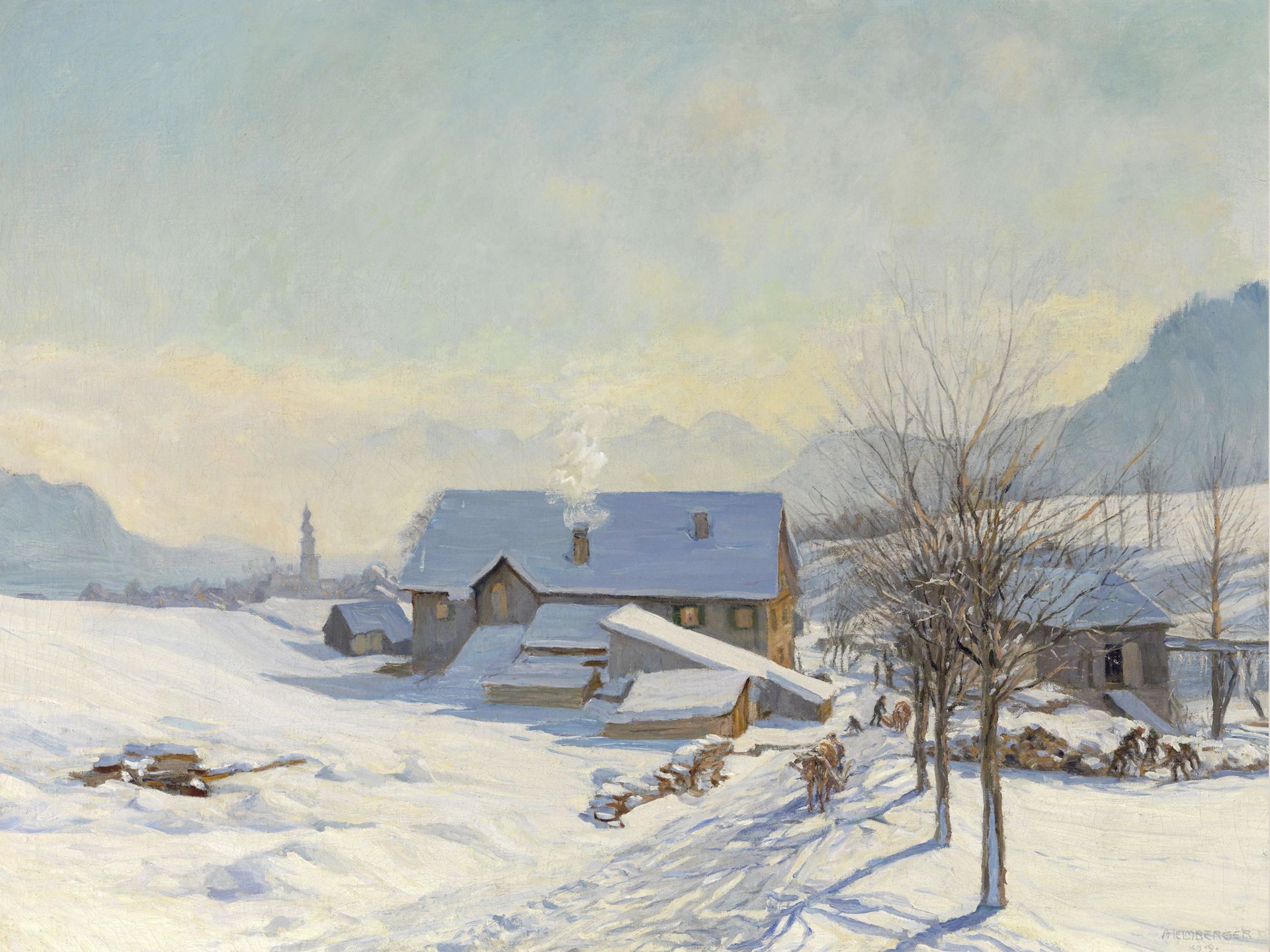 Adolf Helmberger, St. Gilgen 1885 – 1967 St. Gilgen, Blick auf St. Gilgen im Winter